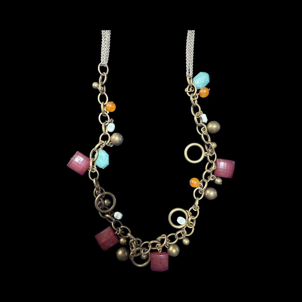 Colorful Beaded Charm Necklace with Bronze Chain